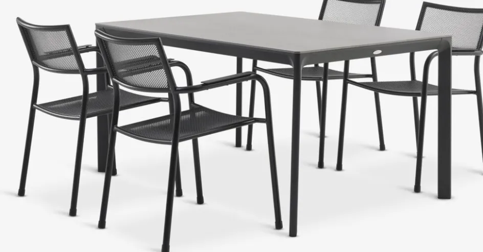 KUMLA + HEMSEDALMesa KUMLA L150 gris + 4 sillas HEMSEDAL negro Conjuntos Mesa Y Sillas De Jardín