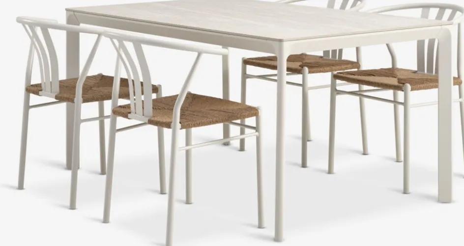 Sale KUMLA + TAGMARKMesa KUMLA L150 + 4 sillas TAGMARK beis Conjuntos Mesa Y Sillas De Jardín