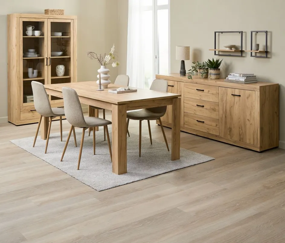 Outlet LINTRUP + BISTRUPMesa LINTRUP L190/280 roble salvaje + 4 sillas BISTRUP arena Mesas De Comedor|Conjuntos De Comedor