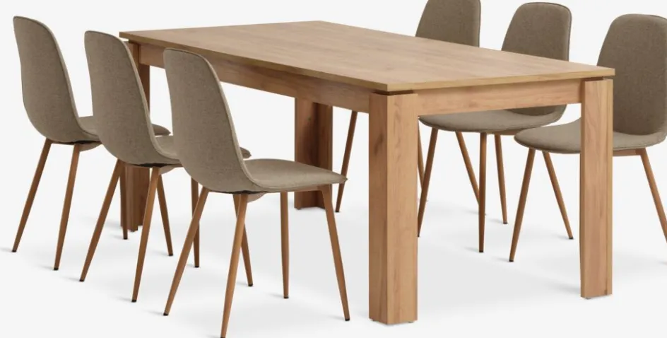 Outlet LINTRUP + BISTRUPMesa LINTRUP L190/280 roble salvaje + 4 sillas BISTRUP arena Mesas De Comedor|Conjuntos De Comedor