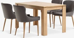 Discount LINTRUP + PEBRINGEMesa LINTRUP L140 roble + 4 sillas PEBRINGE terciopelo gris Mesas De Comedor|Conjuntos De Comedor