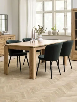 Clearance LINTRUP + RISSKOVMesa LINTRUP L190/280 roble + 4 RISSKOV terciopelo verde Mesas De Comedor|Conjuntos De Comedor