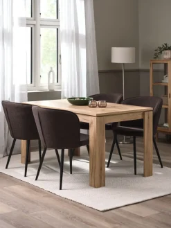 Discount LINTRUP + RISSKOVMesa LINTRUP L140 roble + 4 sillas RISSKOV marrón oscuro Mesas De Comedor|Conjuntos De Comedor