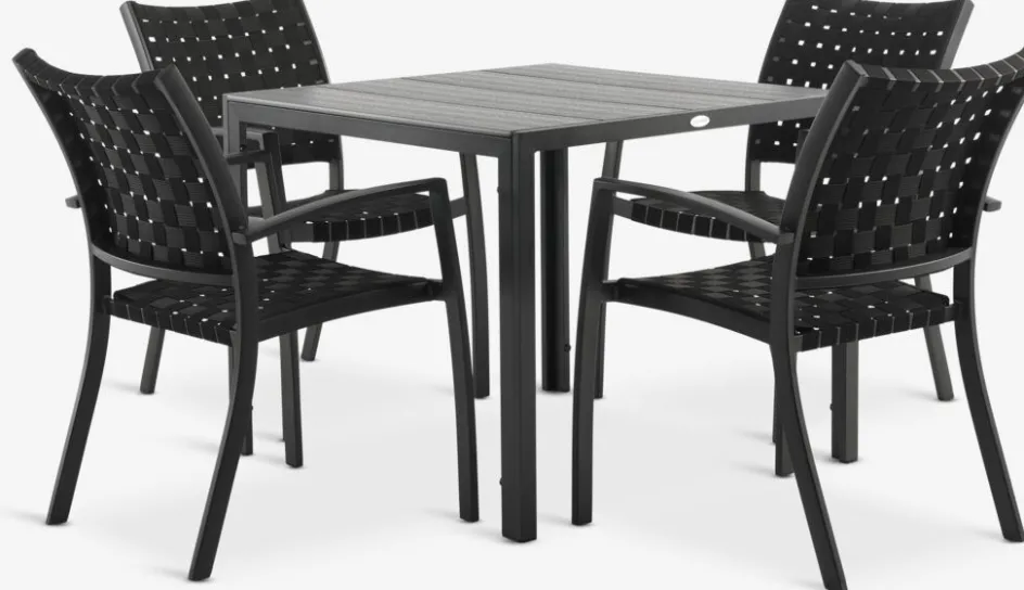 Outlet MADERUP + GLOMFJORDMesa MADERUP L90 + 4 sillas GLOMFJORD negro Conjuntos Mesa Y Sillas De Jardín