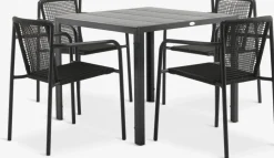 Outlet MADERUP + KRISTIANSTADMesa MADERUP L90 negro + 4 sillas KRISTIANSTAD verde Conjuntos Mesa Y Sillas De Jardín