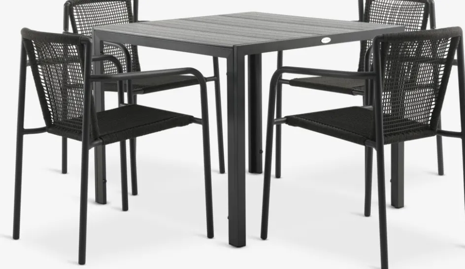 Outlet MADERUP + KRISTIANSTADMesa MADERUP L90 negro + 4 sillas KRISTIANSTAD verde Conjuntos Mesa Y Sillas De Jardín