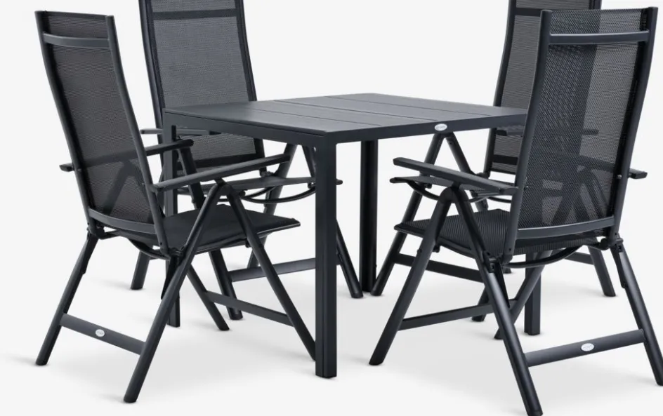 Outlet MADERUP + LOMMAMesa MADERUP L90 + 4 sillas LOMMA negro Conjuntos Mesa Y Sillas De Jardín