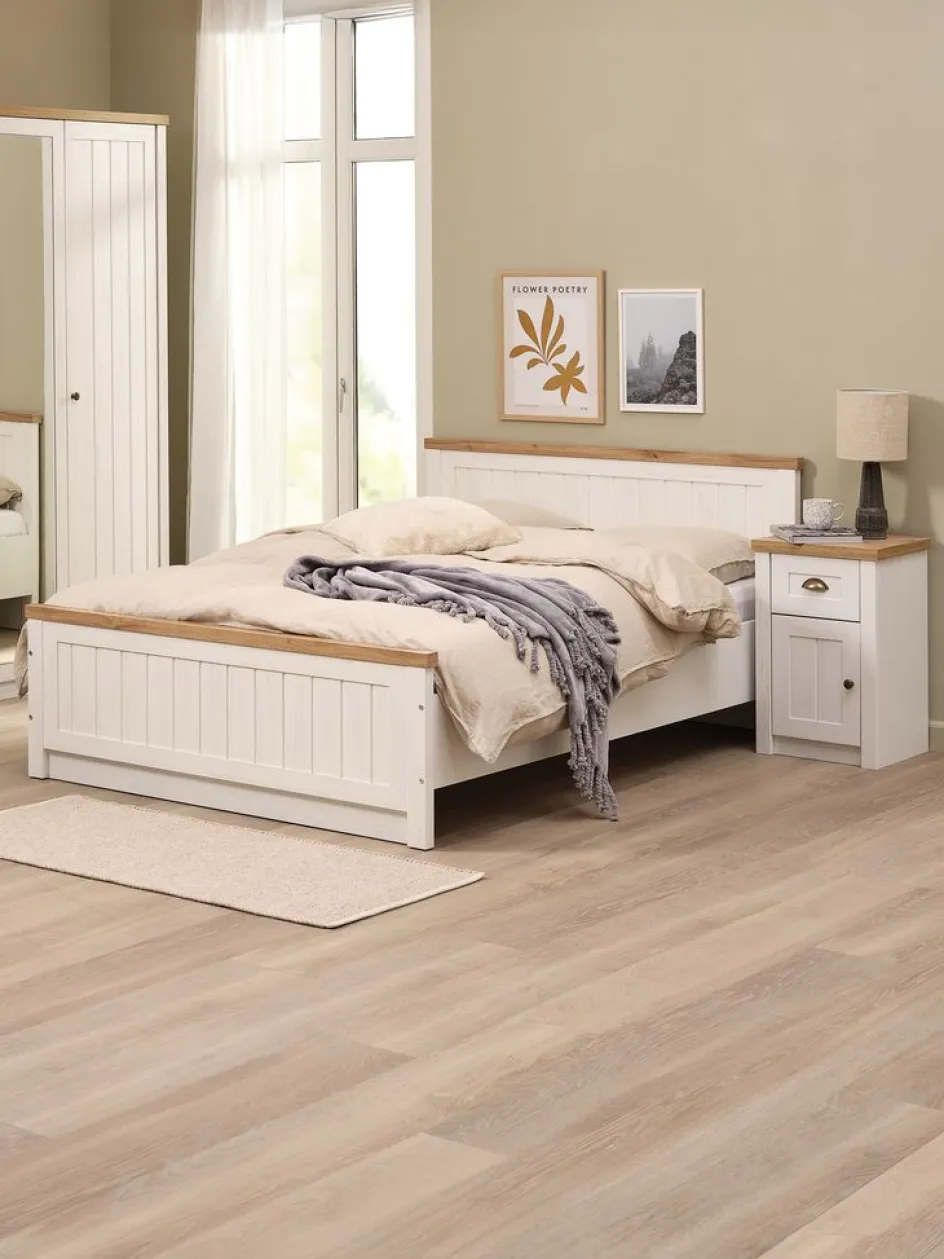MARKSKELEstructura cama MARKSKEL 135x190 blanco/roble salvaje nat Estructuras De Cama|90 X 190 Cm