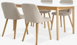 Clearance MARSTRAND + ADSLEVMesa MARSTRAND L200/280 blanco + 4 sillas ADSLEV beis Mesas De Comedor|Conjuntos De Comedor