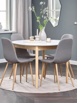 New MARSTRAND + JONSTRUPMesa MARSTRAND Ø110 blanco + 4 sillas JONSTRUP gris Mesas De Comedor|Conjuntos De Comedor