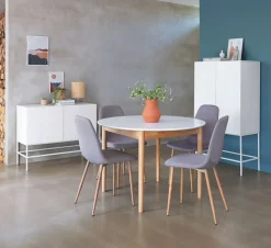 New MARSTRAND + JONSTRUPMesa MARSTRAND Ø110 blanco + 4 sillas JONSTRUP gris Mesas De Comedor|Conjuntos De Comedor