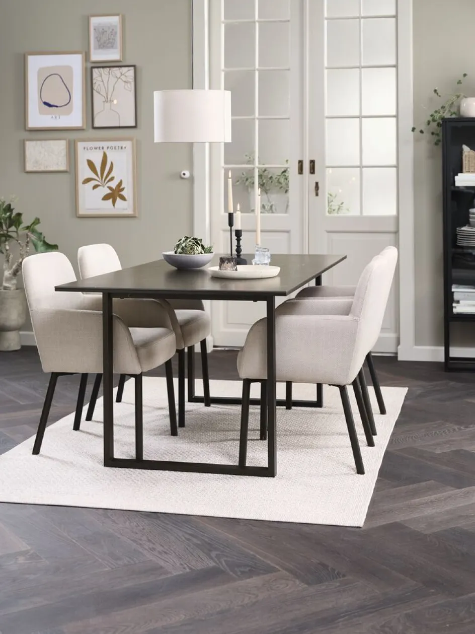 Clearance MOSELUND + SOTTRUPMesa MOSELUND L180 cerámica + 4 SOTTRUP beis/negro Mesas De Comedor|Conjuntos De Comedor