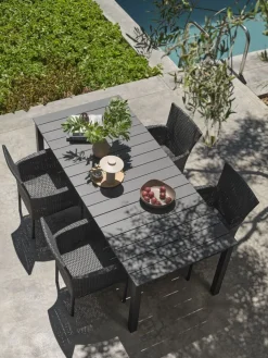Best MOSS + AIDTMesa MOSS L214/315 gris + 4 sillas AIDT negro Conjuntos Mesa Y Sillas De Jardín
