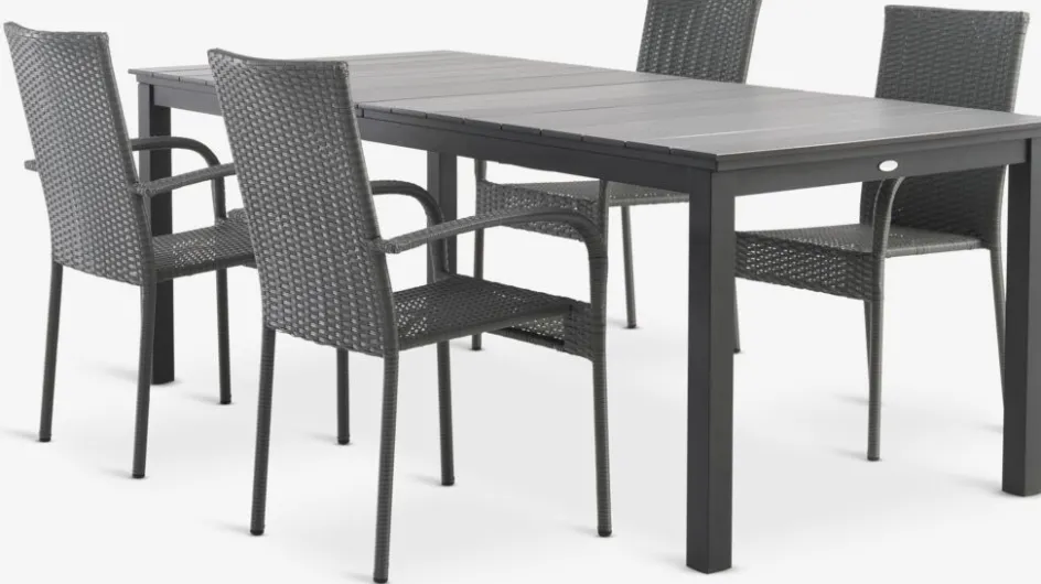 Discount MOSS + GUDHJEMMesa MOSS L214/315 + 4 sillas GUDHJEM gris Conjuntos Mesa Y Sillas De Jardín