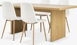 MUNKEBY + JONSTRUPMesa MUNKEBY L180 roble cálido + 4 sillas JONSTRUP blanco Mesas De Comedor|Conjuntos De Comedor