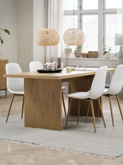 MUNKEBY + JONSTRUPMesa MUNKEBY L180 roble cálido + 4 sillas JONSTRUP blanco Mesas De Comedor|Conjuntos De Comedor