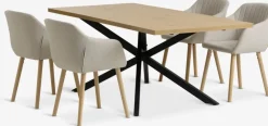 Clearance NORTOFT + ADSLEVMesa NORTOFT L200 roble cálido + 4 sillas ADSLEV tela beis Mesas De Comedor|Conjuntos De Comedor