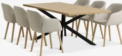 Clearance NORTOFT + ADSLEVMesa NORTOFT L200 roble cálido + 4 sillas ADSLEV tela beis Mesas De Comedor|Conjuntos De Comedor