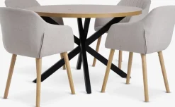 Outlet NORTOFT + ADSLEVMesa NORTOFT Ø120 roble cálido + 4 sillas ADSLEV beis Mesas De Comedor|Conjuntos De Comedor
