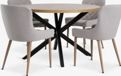New NORTOFT + BELLINGEMesa NORTOFT Ø120 roble cálido+4 sillas BELLINGE arena/roble Mesas De Comedor|Conjuntos De Comedor