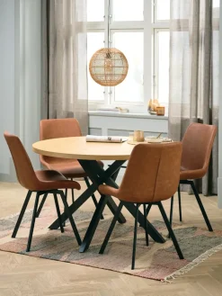 Outlet NORTOFT + HYGUMMesa NORTOFT Ø120 roble cálido + 4 sillas HYGUM marrón/negro Mesas De Comedor|Conjuntos De Comedor