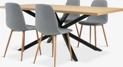Clearance NORTOFT + JONSTRUPMesa NORTOFT L200 roble cálido +4 sillas JONSTRUP azul claro Mesas De Comedor|Conjuntos De Comedor