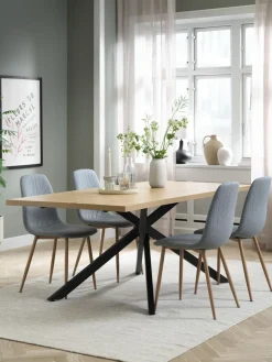 Clearance NORTOFT + JONSTRUPMesa NORTOFT L200 roble cálido +4 sillas JONSTRUP azul claro Mesas De Comedor|Conjuntos De Comedor