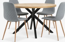 New NORTOFT + JONSTRUPMesa NORTOFT Ø120 roble cálido +4 sillas JONSTRUP azul claro Mesas De Comedor|Conjuntos De Comedor