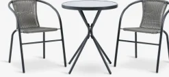 Discount RADSTRUP + GRENAAMesa RADSTRUP Ø60 negro + 2 sillas GRENAA gris Conjuntos Mesa Y Sillas De Jardín