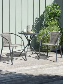 Discount RADSTRUP + GRENAAMesa RADSTRUP Ø60 negro + 2 sillas GRENAA gris Conjuntos Mesa Y Sillas De Jardín