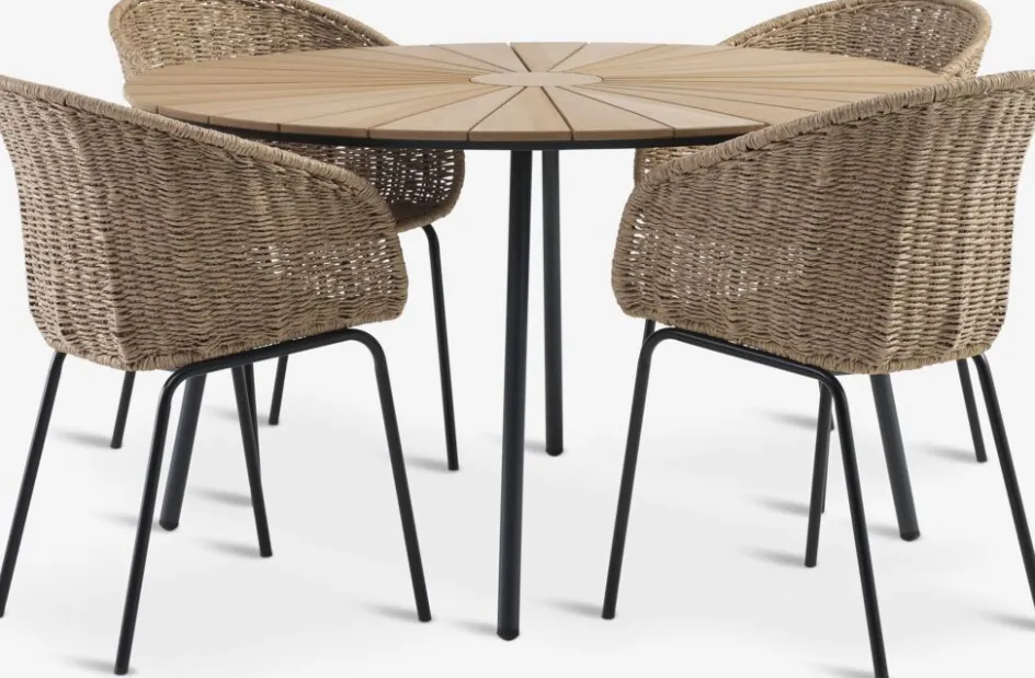 Sale RANGSTRUP + TUERNEMesa RANGSTRUP Ø130 + 4 sillas TUERNE natural Conjuntos Mesa Y Sillas De Jardín