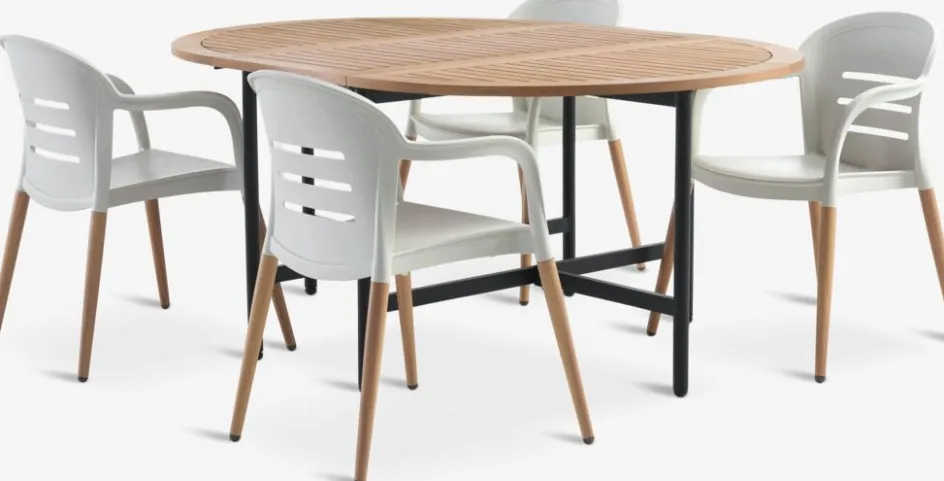 Outlet RENA + NYLENDIAMesa RENA L54/175 madera dura + 4 sillas NYLENDIA beis Conjuntos Mesa Y Sillas De Jardín