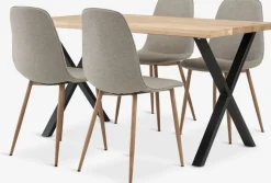 New ROSLEV + BISTRUPMesa ROSLEV L140 roble natural + 4 sillas BISTRUP arena Mesas De Comedor|Conjuntos De Comedor