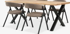 ROSLEV + HINDEVADMesa ROSLEV L200 roble natural + 4 HINDEVAD marrón claro Mesas De Comedor|Conjuntos De Comedor