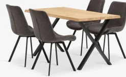 Hot ROSLEV + HYGUMMesa ROSLEV L140 roble natural + 4 sillas HYGUM gris Mesas De Comedor|Conjuntos De Comedor
