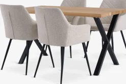 New ROSLEV + PURHUSMesa ROSLEV L140 roble natural + 4 PURHUS blanco crudo/negro Mesas De Comedor|Conjuntos De Comedor