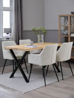 New ROSLEV + PURHUSMesa ROSLEV L140 roble natural + 4 PURHUS blanco crudo/negro Mesas De Comedor|Conjuntos De Comedor