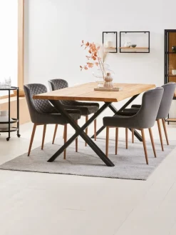 Outlet ROSLEVMesa de comedor ROSLEV 95x200 roble natural/negro Mesas De Comedor