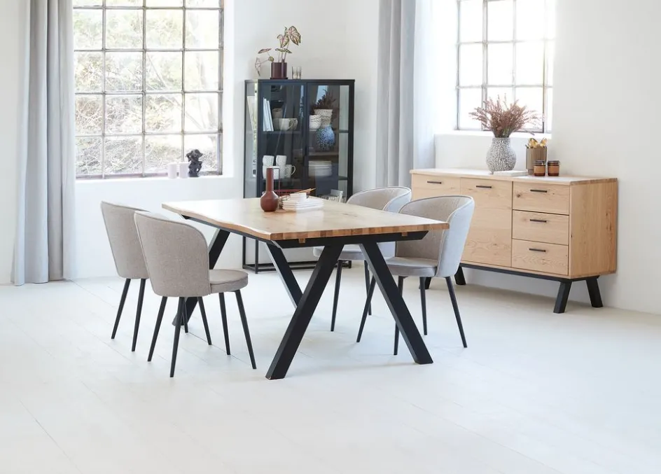 Clearance SANDBY + RISSKOVMesa SANDBY L210 roble natural + 4 sillas RISSKOV gris claro Mesas De Comedor|Conjuntos De Comedor