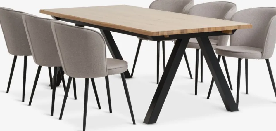 Clearance SANDBY + RISSKOVMesa SANDBY L210 roble natural + 4 sillas RISSKOV gris claro Mesas De Comedor|Conjuntos De Comedor