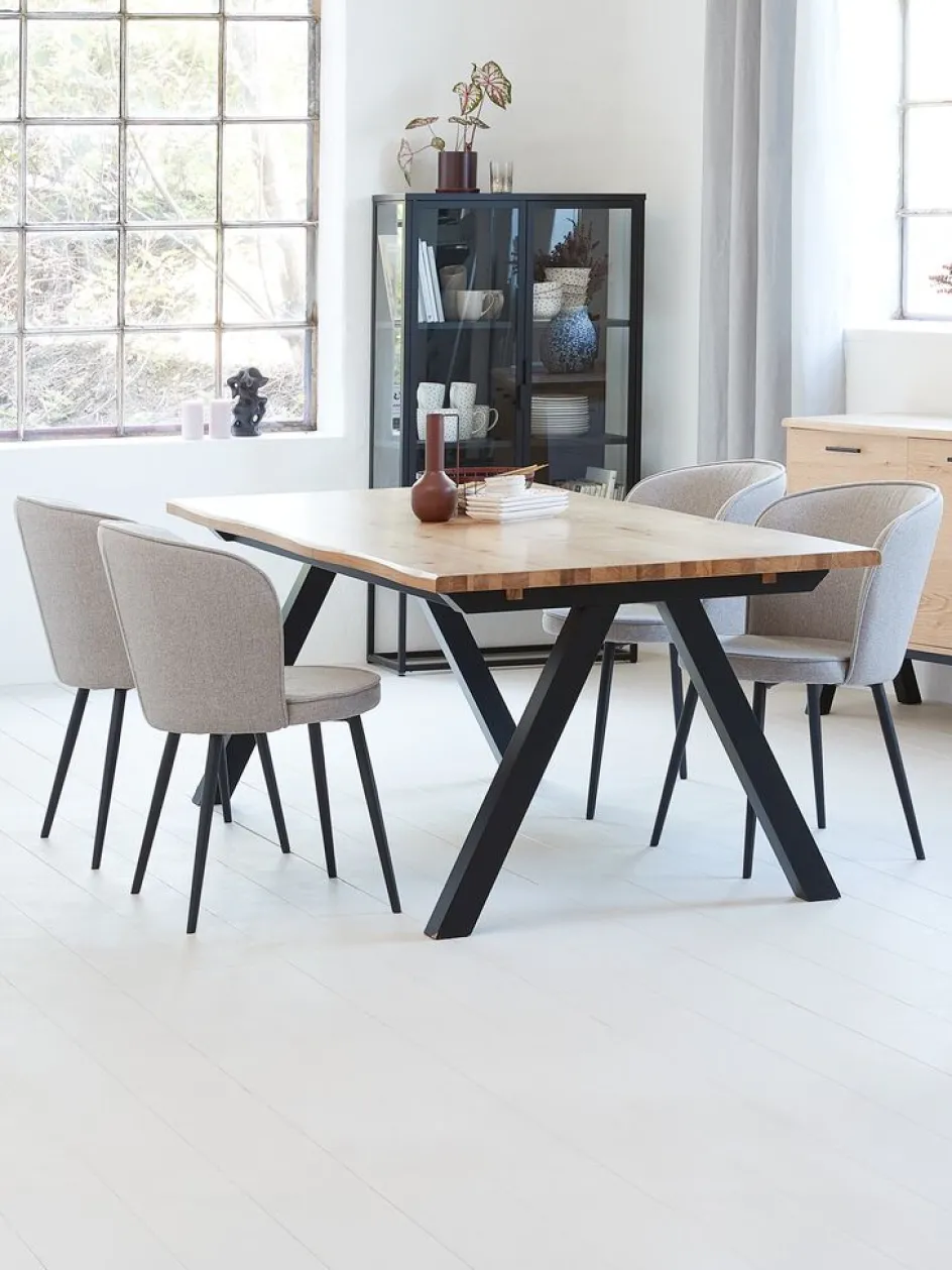 Clearance SANDBY + RISSKOVMesa SANDBY L210 roble natural + 4 sillas RISSKOV gris claro Mesas De Comedor|Conjuntos De Comedor