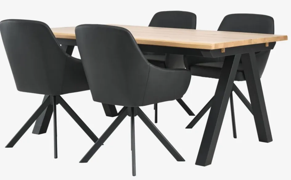 SANDBY + ROSTRUPMesa SANDBY L160 roble natural + 4 sillas ROSTRUP negro Mesas De Comedor|Conjuntos De Comedor