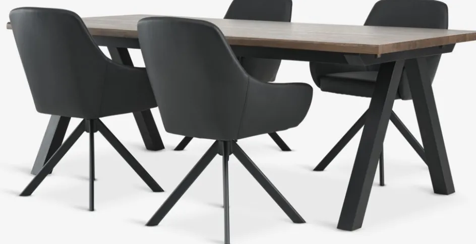 Clearance SANDBY + ROSTRUPMesa SANDBY L210 roble oscuro + 4 sillas ROSTRUP negro Mesas De Comedor|Conjuntos De Comedor