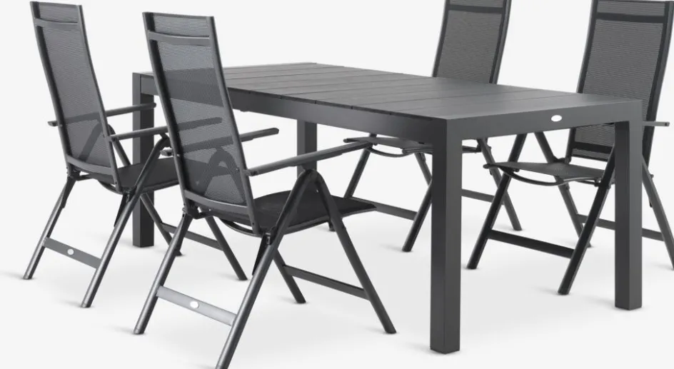 Discount TYDAL + LOMMAMesa TYDAL L208/272 + 4 sillas LOMMA negro Conjuntos Mesa Y Sillas De Jardín