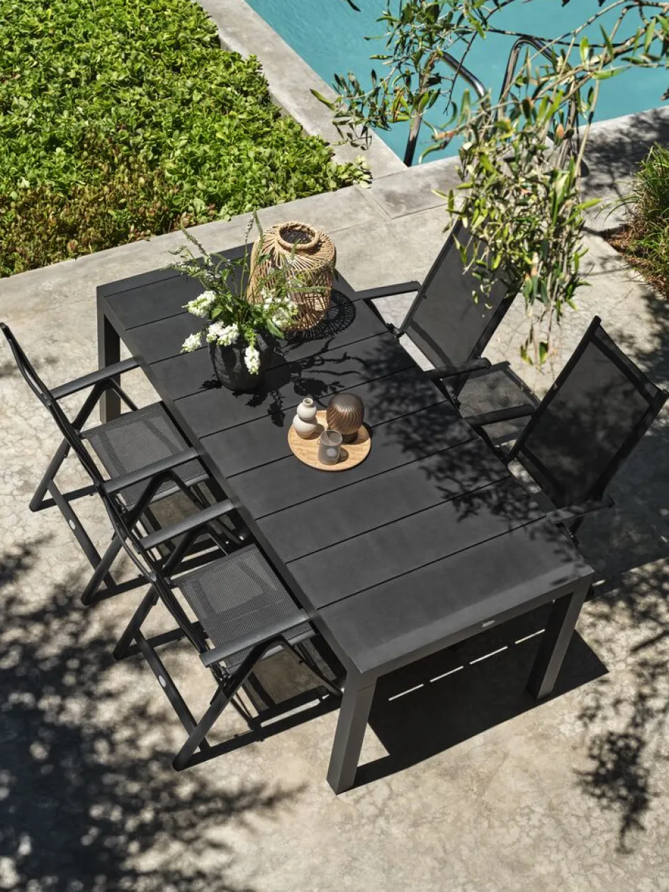 Discount TYDAL + LOMMAMesa TYDAL L208/272 + 4 sillas LOMMA negro Conjuntos Mesa Y Sillas De Jardín