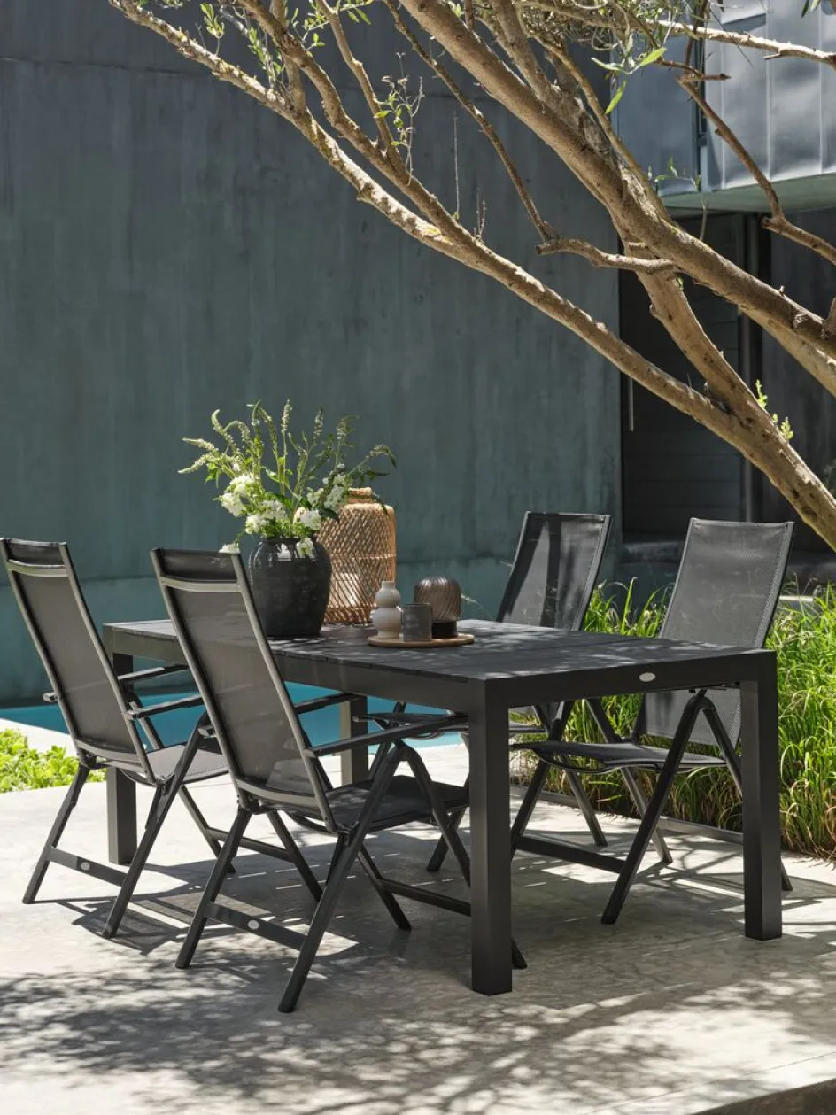 Discount TYDAL + LOMMAMesa TYDAL L208/272 + 4 sillas LOMMA negro Conjuntos Mesa Y Sillas De Jardín
