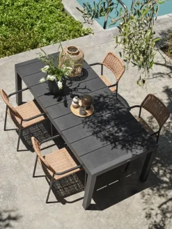 Outlet TYDAL + ORKANGERMesa TYDAL L208/272 negro + 4 sillas ORKANGER natural Conjuntos Mesa Y Sillas De Jardín