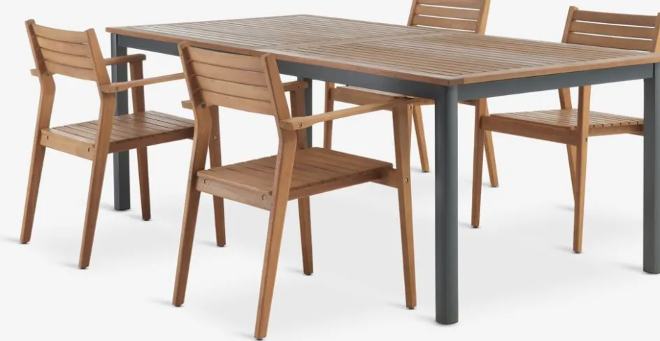 Hot ULBJERG + HAMRAMesa ULBJERG L214/297 + 4 sillas HAMRA madera dura Conjuntos Mesa Y Sillas De Jardín