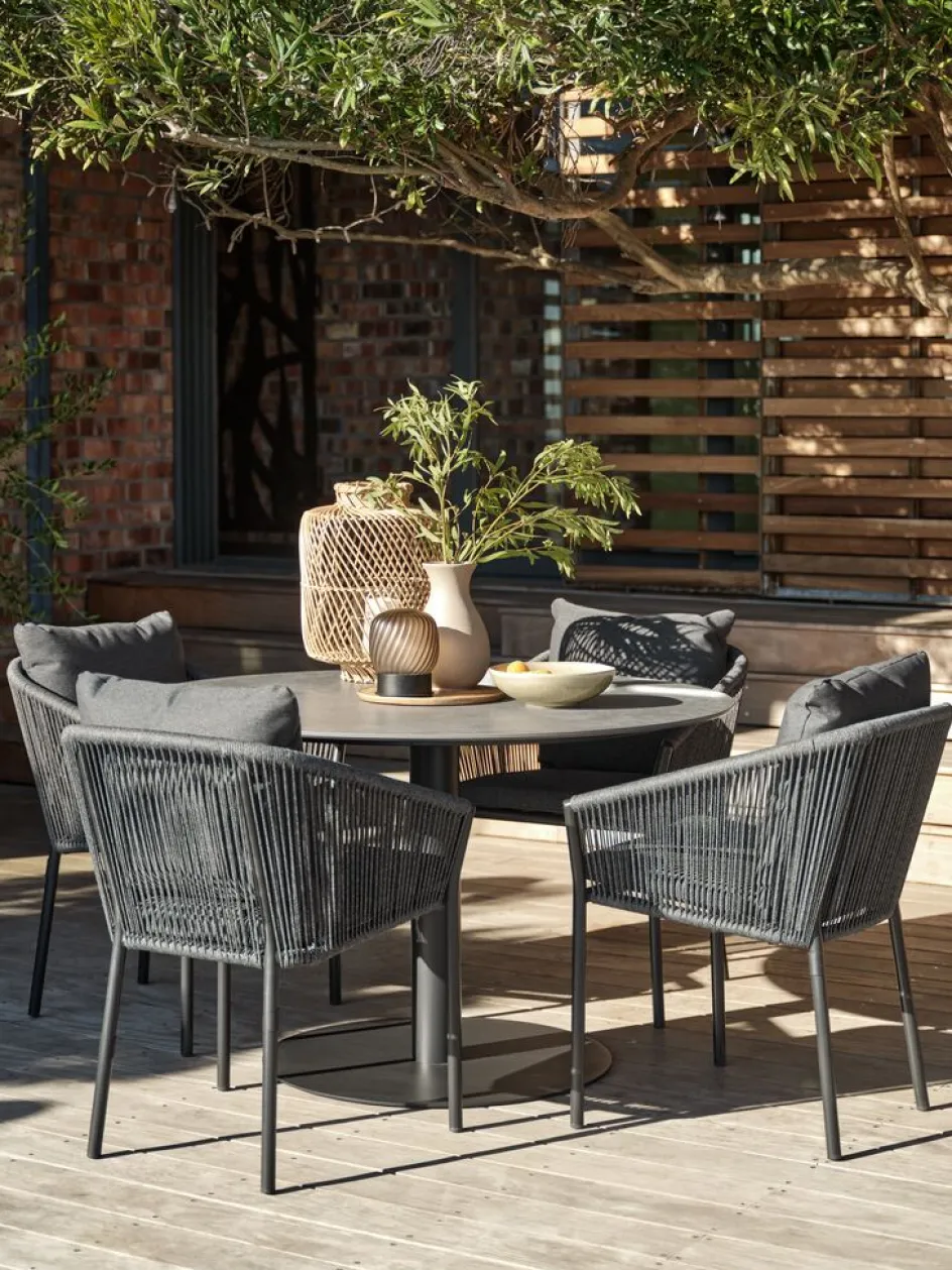 New VAMDRUP + GILJAMesa VAMDRUP Ø120 + 4 sillas GILJA gris Conjuntos Mesa Y Sillas De Jardín