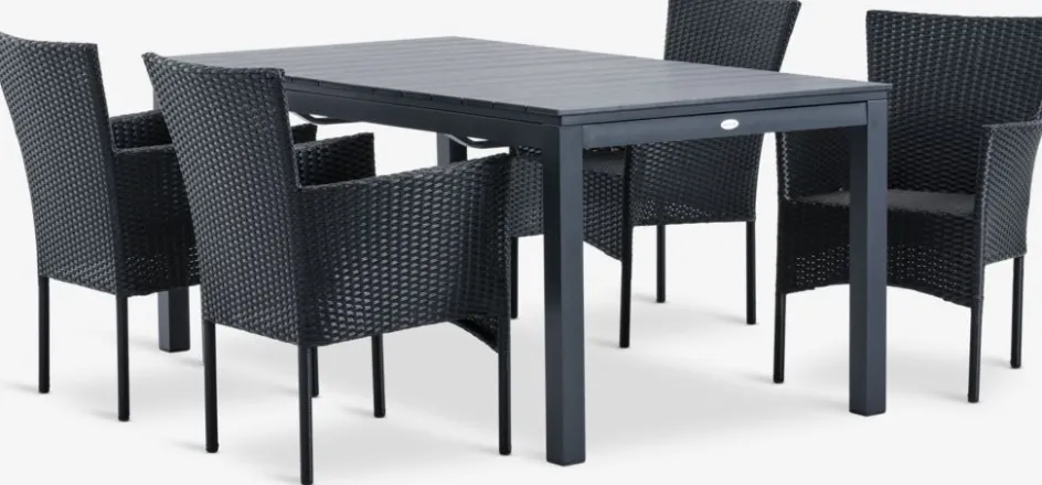 New VATTRUP + AIDTMesa VATTRUP L172/276 + 4 sillas AIDT negro Conjuntos Mesa Y Sillas De Jardín